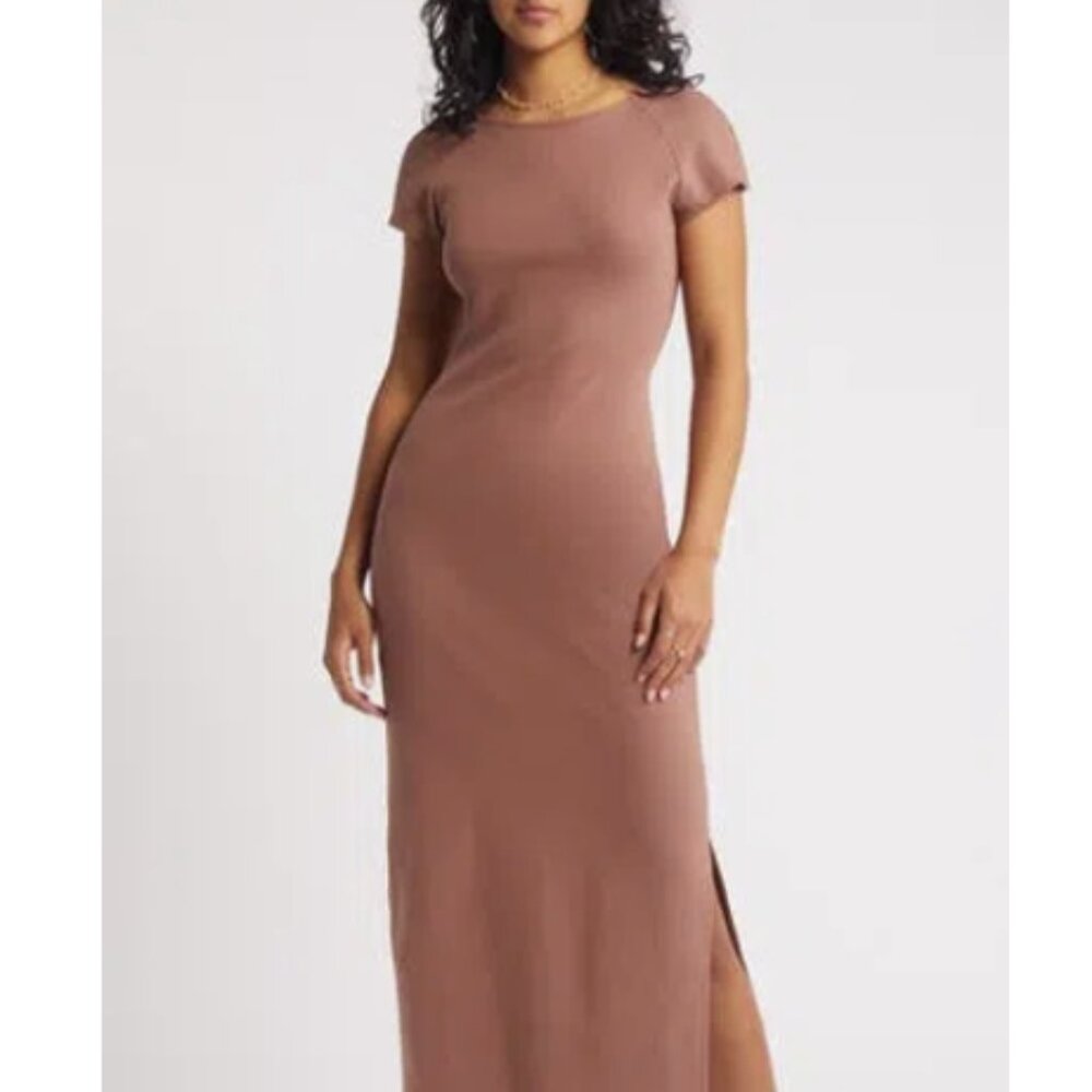 NWOT BP Open Back Stretch Cotton Knit Midi Dress